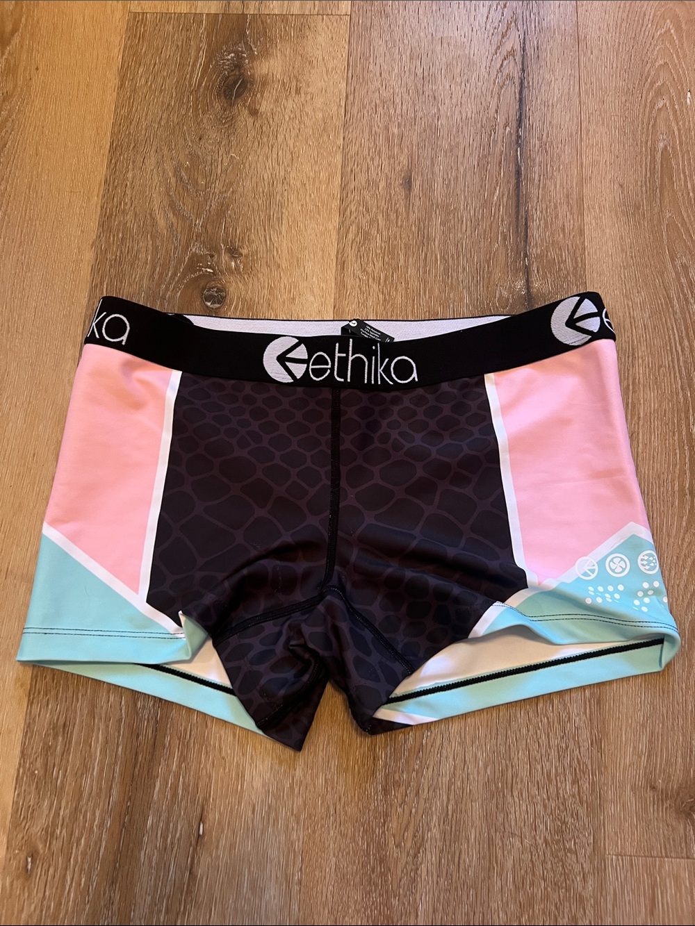 ethika Pink, Black & Mint Colorblock Bike shorts Women’s Large